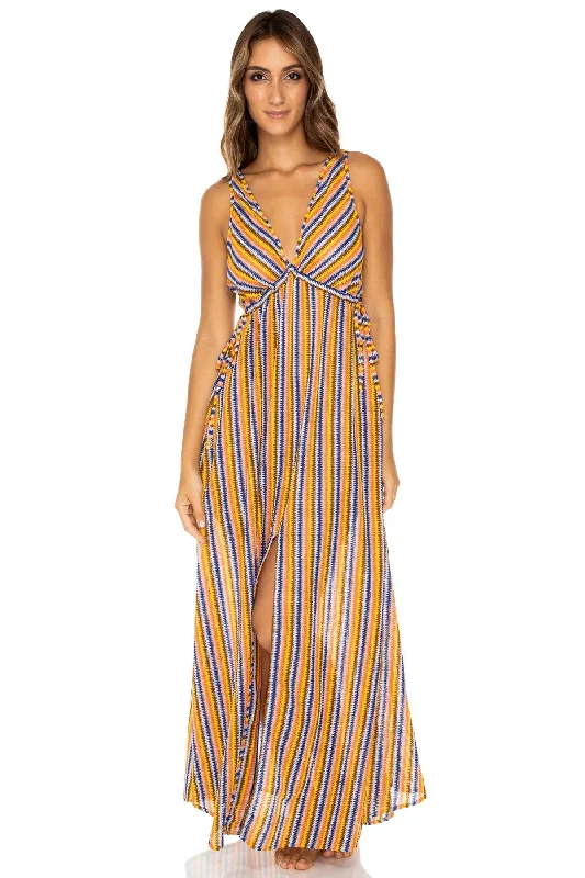 PLAZA ESPAÑA - V Neck Long Dress • Multicolor Tunics Sophisticated sleek