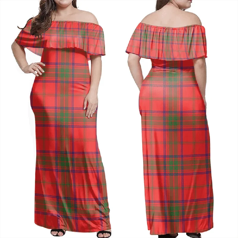 Ross Modern Tartan Off Shoulder Long Dress Tunics Leisure comfortable
