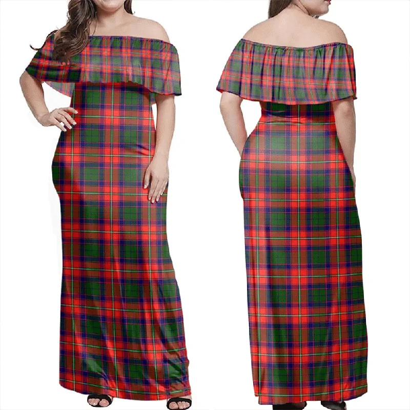 Roxburgh District Tartan Off Shoulder Long Dress Tunics Yoga stretchy