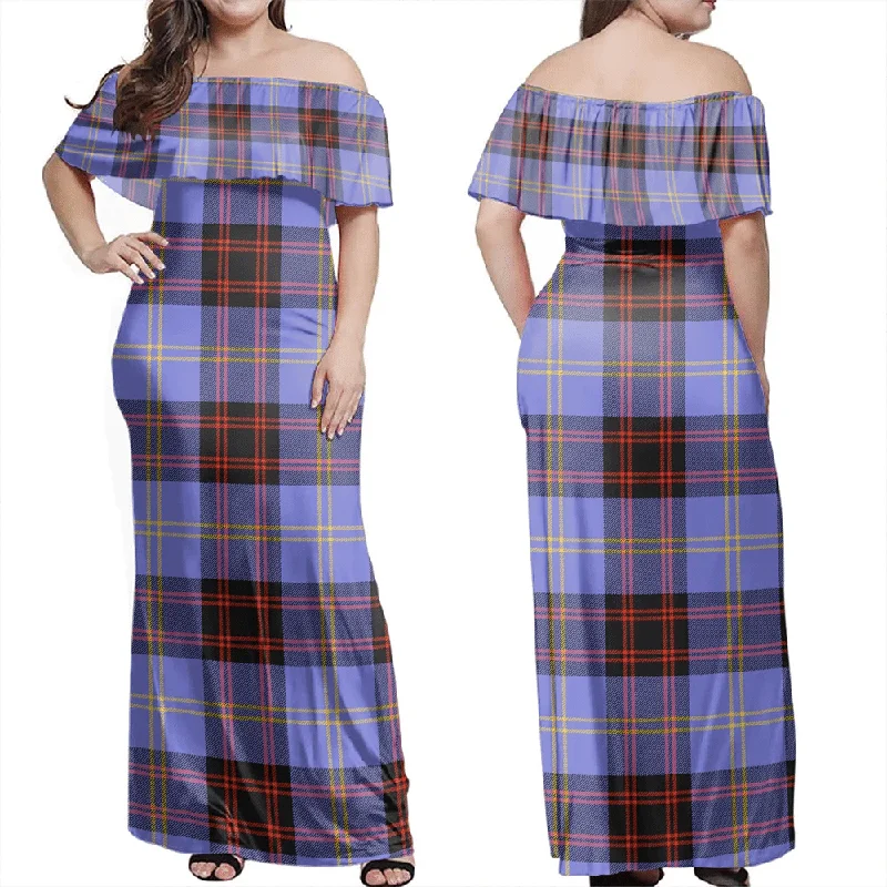 Rutherford Tartan Off Shoulder Long Dress Tunics Office stylish