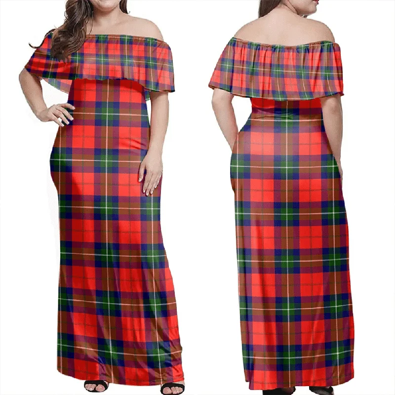 Ruthven Modern Tartan Off Shoulder Long Dress Tunics Evening elegant