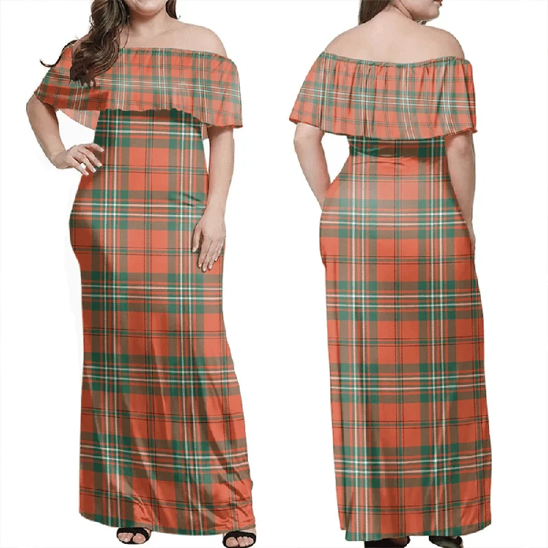 Scott Ancient Tartan Off Shoulder Long Dress Tunics Wedding white