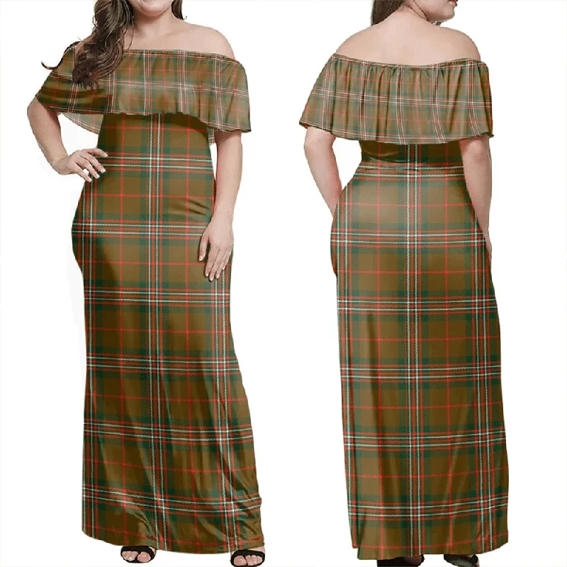 Scott Brown Modern Tartan Off Shoulder Long Dress Tunics Occasion special