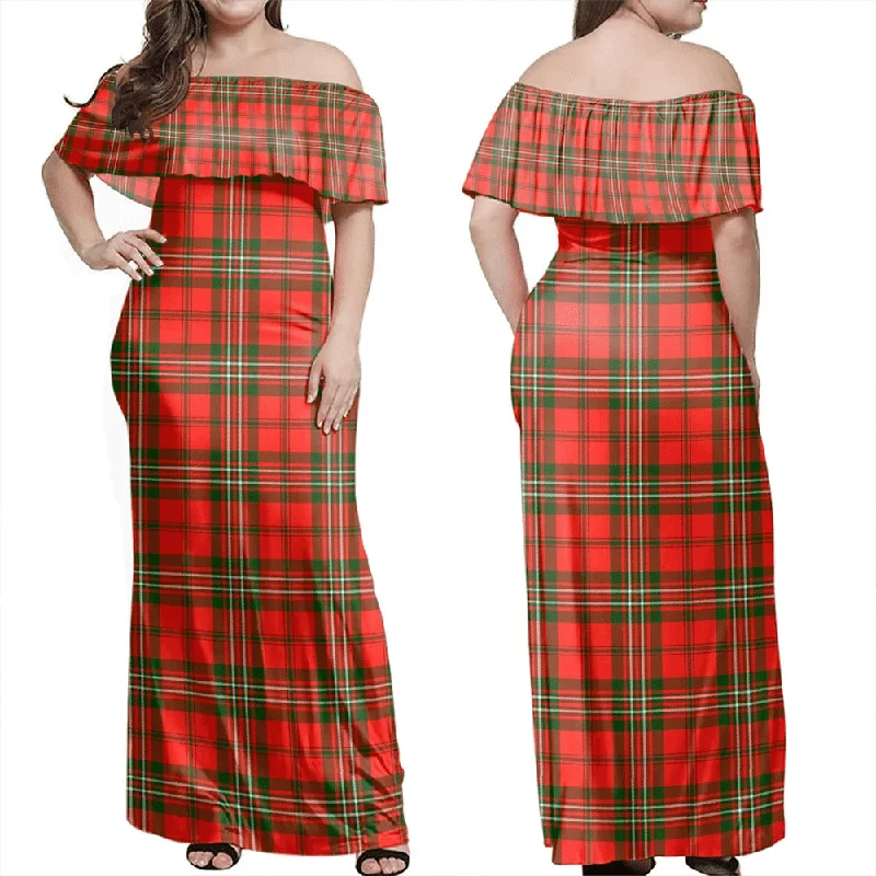 Scott Modern Tartan Off Shoulder Long Dress Tunics Designer luxury