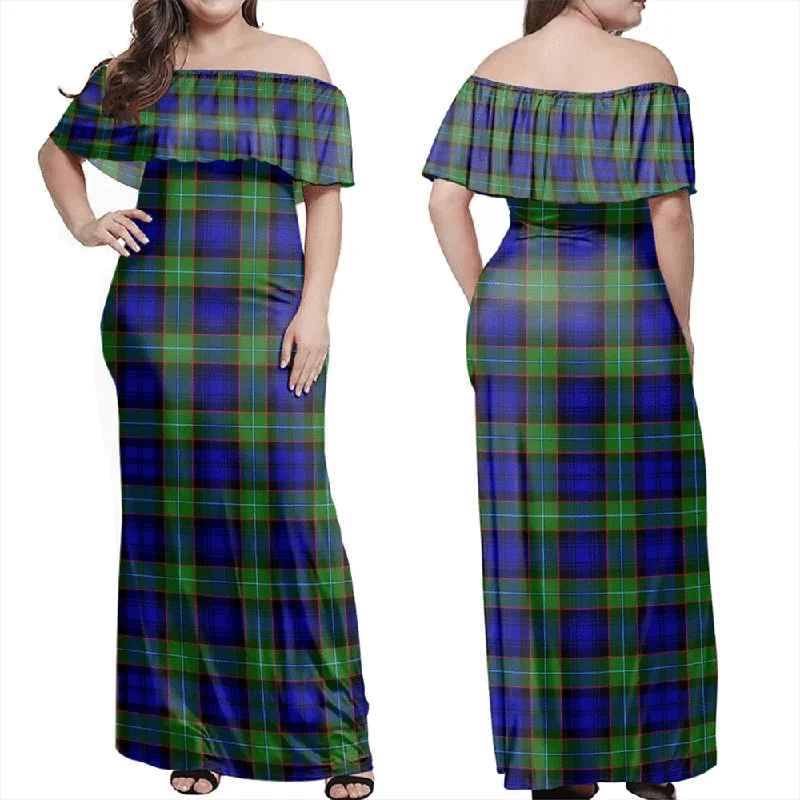 Sempill Modern Tartan Off Shoulder Long Dress Tunics Sale discount
