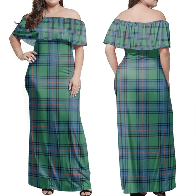 Shaw Ancient Tartan Off Shoulder Long Dress Tunics Recommended stylist