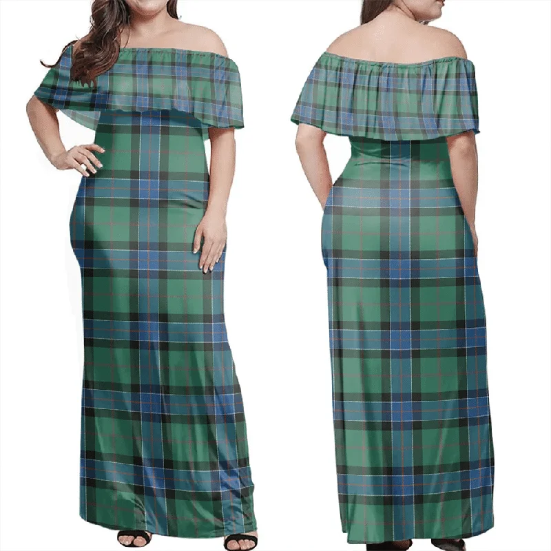 Sinclair Hunting Ancient Tartan Off Shoulder Long Dress Tunics Versatile functional