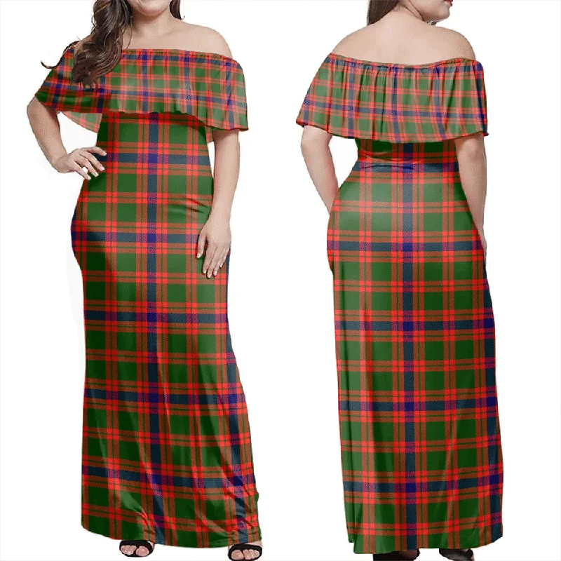 Skene Modern Tartan Off Shoulder Long Dress Tunics Practical easy-care