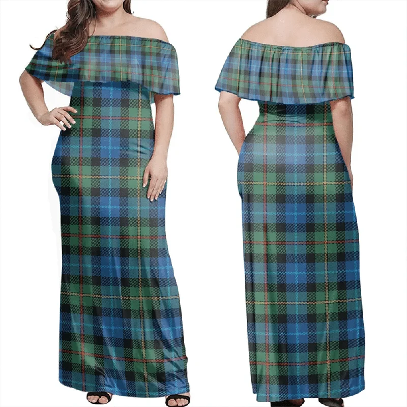 Smith Ancient Tartan Off Shoulder Long Dress Tunics Fashionable chic