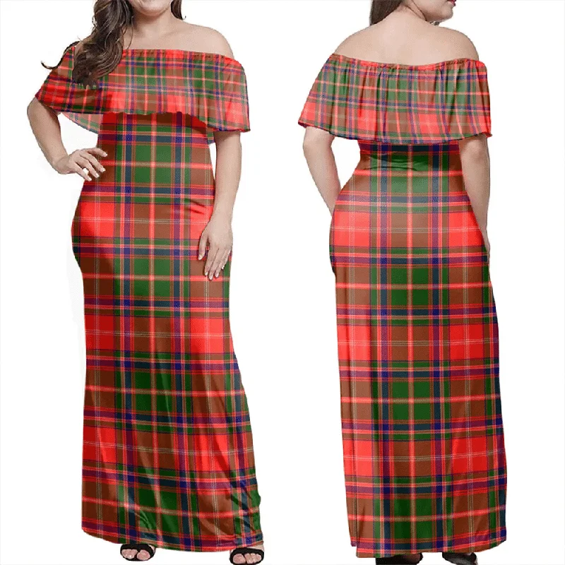 Somerville Modern Tartan Off Shoulder Long Dress Tunics Sophisticated sleek