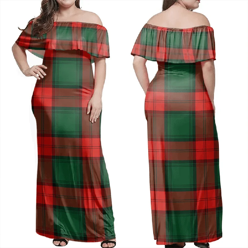 Stewart Atholl Modern Tartan Off Shoulder Long Dress Casual Short Summer