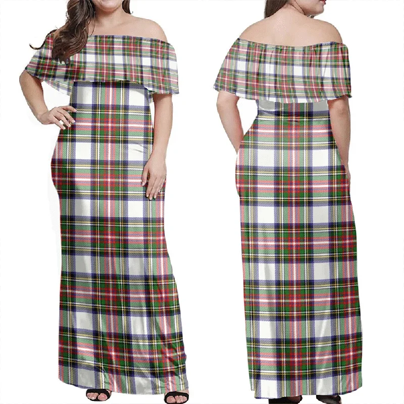 Stewart Dress Modern Tartan Off Shoulder Long Dress Shift Classic Vintage