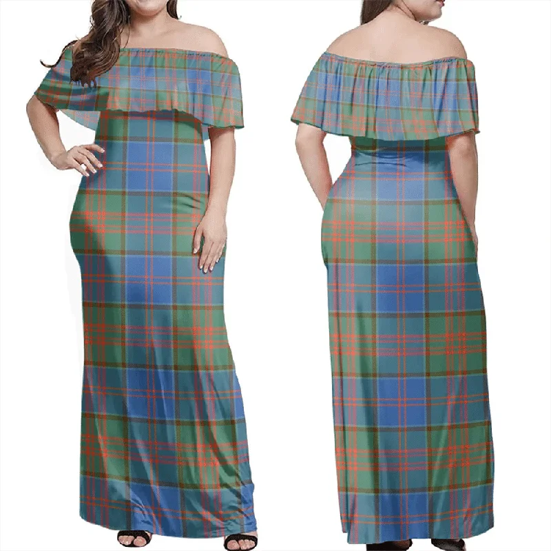 Stewart Of Appin Hunting Ancient Tartan Off Shoulder Long Dress sweetheart Neckline Romantic Stewart Of Appin Hunting Ancient Tartan Off Shoulder Long Dress sweetheart Neckline Romantic