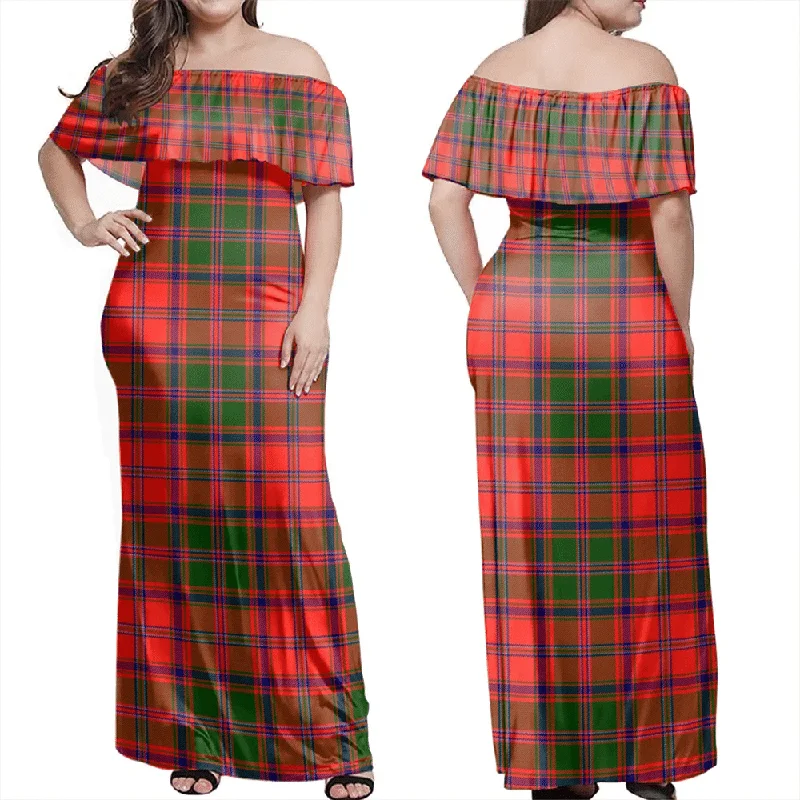 Stewart Of Appin Modern Tartan Off Shoulder Long Dress Turtleneck Neckline Stylish