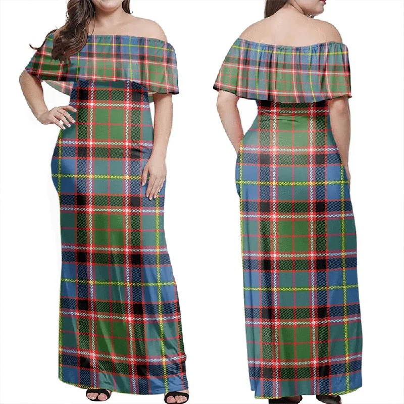 Stirling & Bannockburn District Tartan Off Shoulder Long Dress Tunics Plaid country