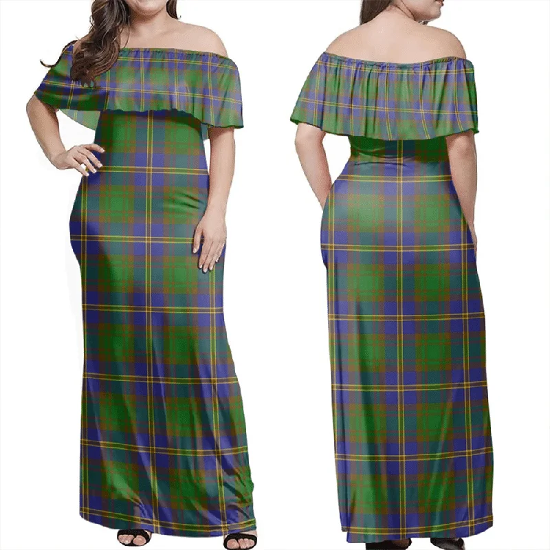 Strange Of Balkaskie Tartan Off Shoulder Long Dress Tunics Corduroy durable