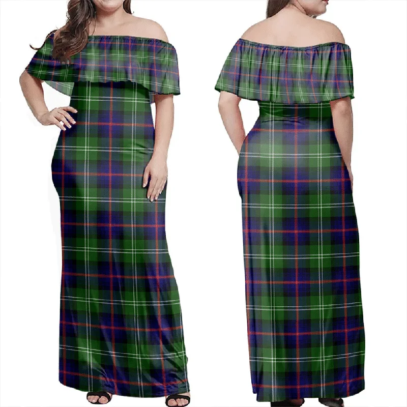 Sutherland Modern Tartan Off Shoulder Long Dress Tunics Chinos classic