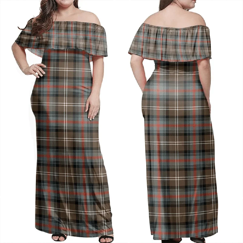 Sutherland Weathered Tartan Off Shoulder Long Dress Tunics Hiking breathable