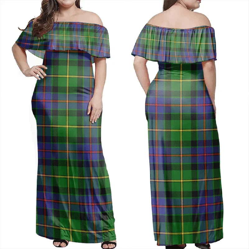 Tait Modern Tartan Off Shoulder Long Dress Tunics Travel practical