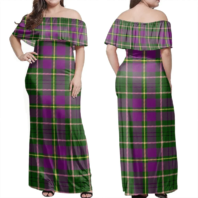 Taylor Tartan Off Shoulder Long Dress Tunics Office stylish