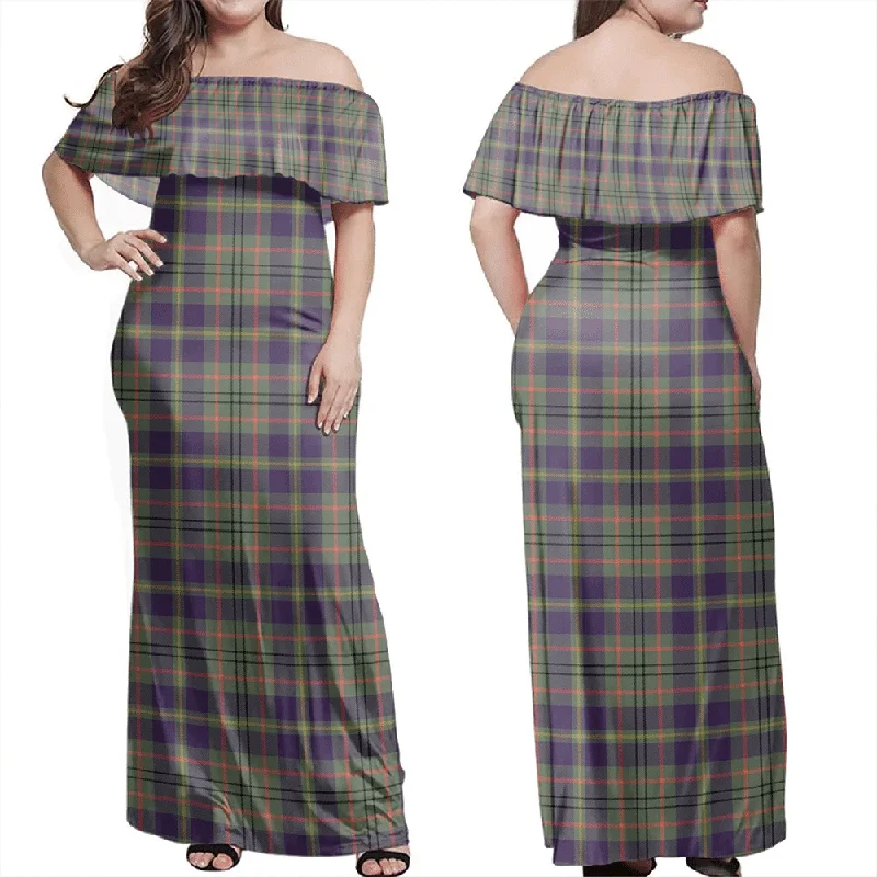 Taylor Weathered Tartan Off Shoulder Long Dress Tunics Party sparkling