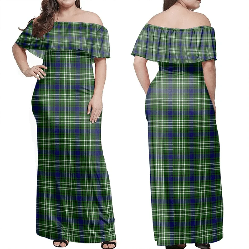 Tweedside District Tartan Off Shoulder Long Dress Tunics Modern contemporary