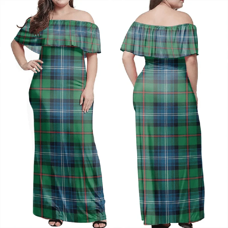 Urquhart Ancient Tartan Off Shoulder Long Dress Tunics Handmade artisanal