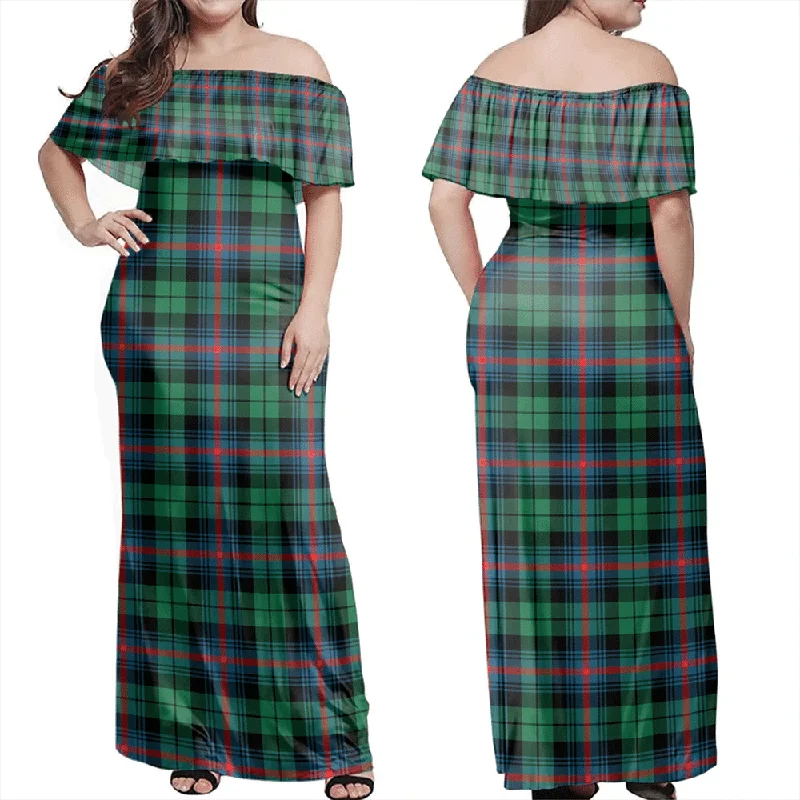 Urquhart Broad Red Ancient Tartan Off Shoulder Long Dress Tunics Exclusive limited