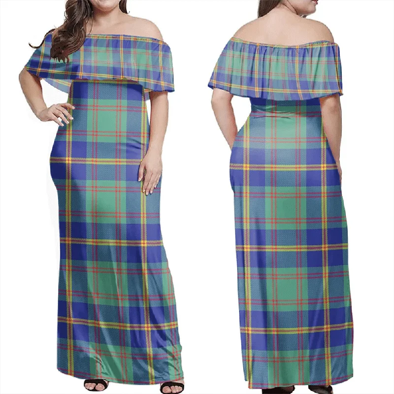 Us Marine Tartan Off Shoulder Long Dress Tunics Favorite customer