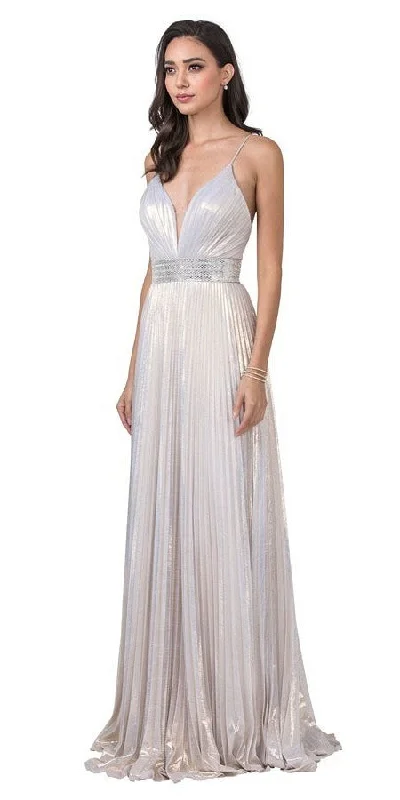 Aspeed L2444 V-Neck Metallic Pleated Long Dress Tunics Leisure comfortable