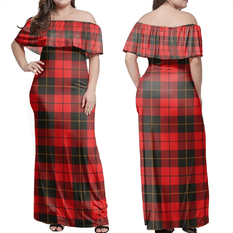 Wallace Weathered Tartan Off Shoulder Long Dress Tunics Practical durable