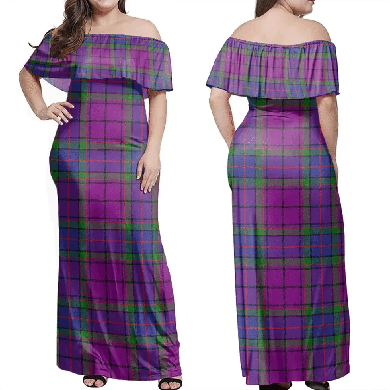 Wardlaw Modern Tartan Off Shoulder Long Dress Tunics Chic elegant