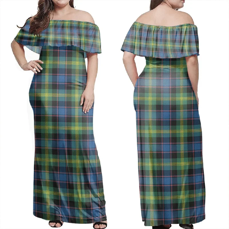 Watson Ancient Tartan Off Shoulder Long Dress Tunics Sophisticated sleek