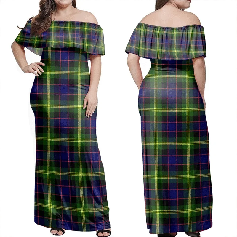 Watson Modern Tartan Off Shoulder Long Dress Tunics Luxurious high-end