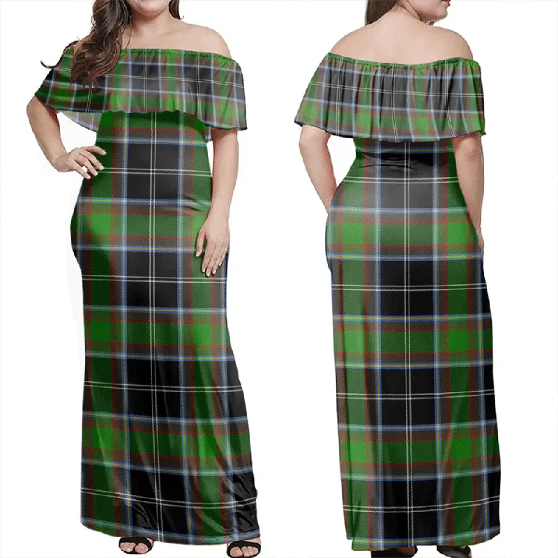 Webster Tartan Off Shoulder Long Dress Tunics Practical easy-care