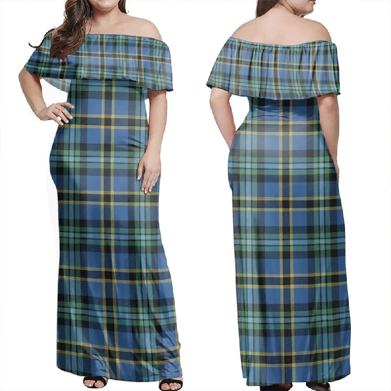 Weir Ancient Tartan Off Shoulder Long Dress Tunics Versatile all-occasion