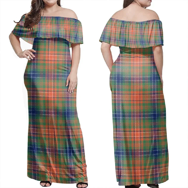 Wilson Ancient Tartan Off Shoulder Long Dress Elegant Long Evening