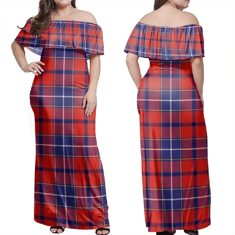 Wishart Dress Tartan Off Shoulder Long Dress Casual Short Summer