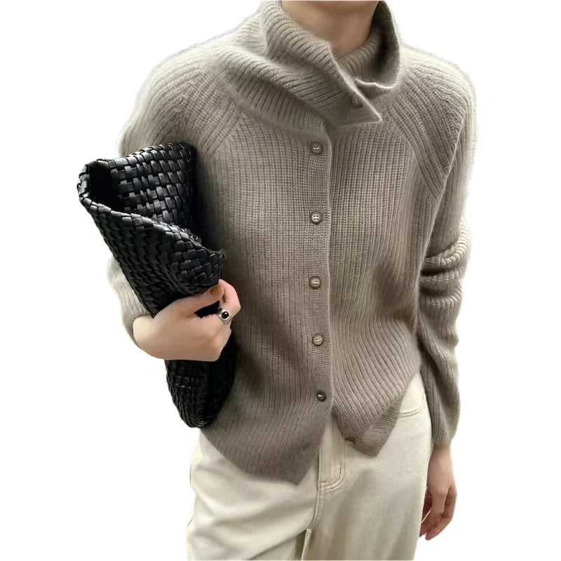 2025 Women's Turtleneck Cardigan Sweater - Cozy Autumn & Winter Knitted Coat Satin Fabric Silk Fabric Chiffon Fabric