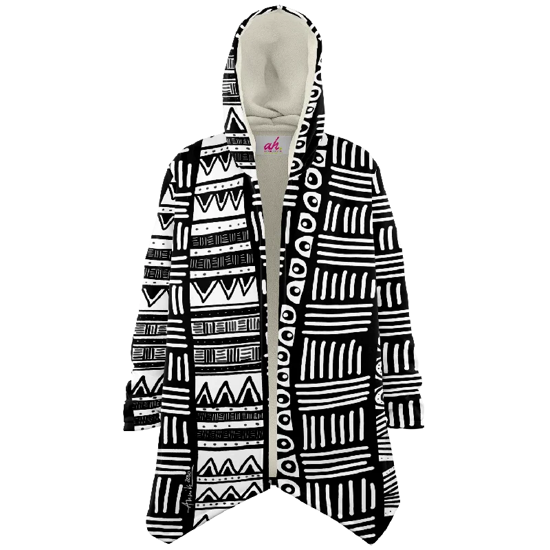 ABSTRACT IN BLACK & WHITE Plush Hooded Fleece Cardigan Thin Thick Dense