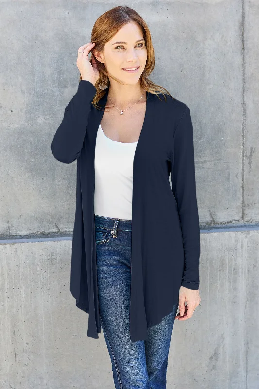 Basic Bae Full Size Open Front Long Sleeve Cardigan Spandex Blend Rayon Blend Denim Blend Basic Bae Full Size Open Front Long Sleeve Cardigan Spandex Blend Rayon Blend Denim Blend