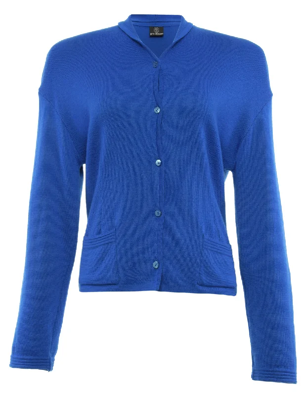 Button Front Blue Cardigan - L Zippered Buttoned Snapped