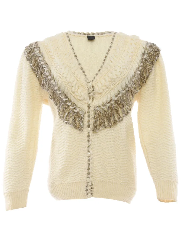 Button Front Cream Cardigan - M Hooded Caped Shawl Collar