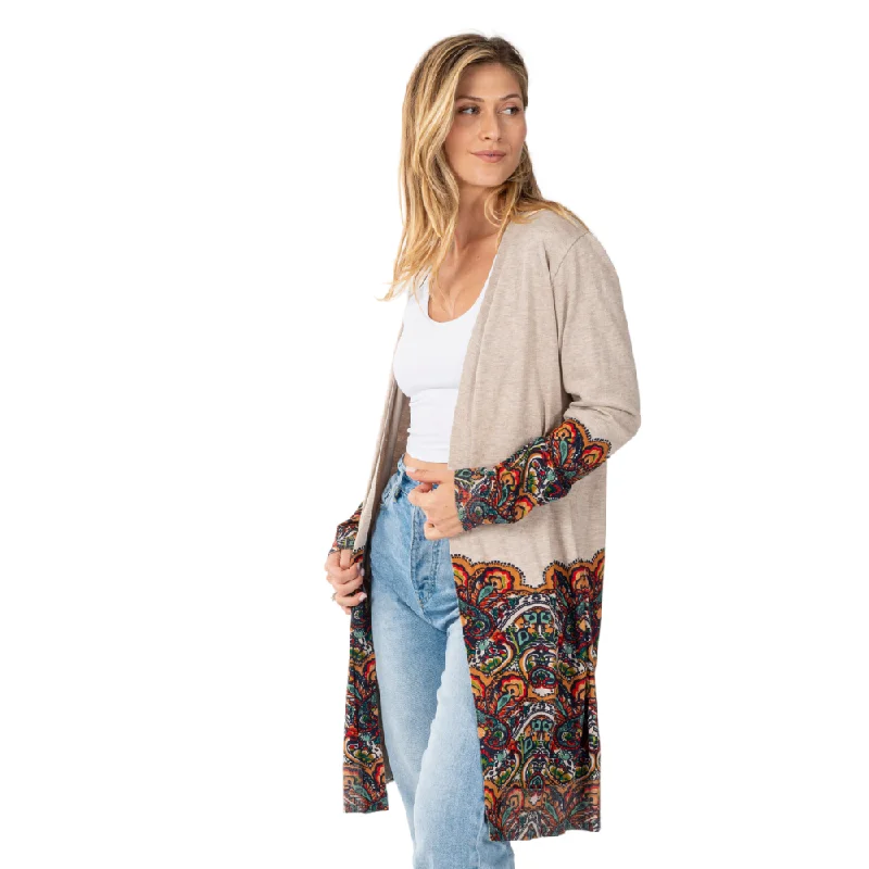 Cardigan Sweater with Print Detail Stretchy Elastic Breathable