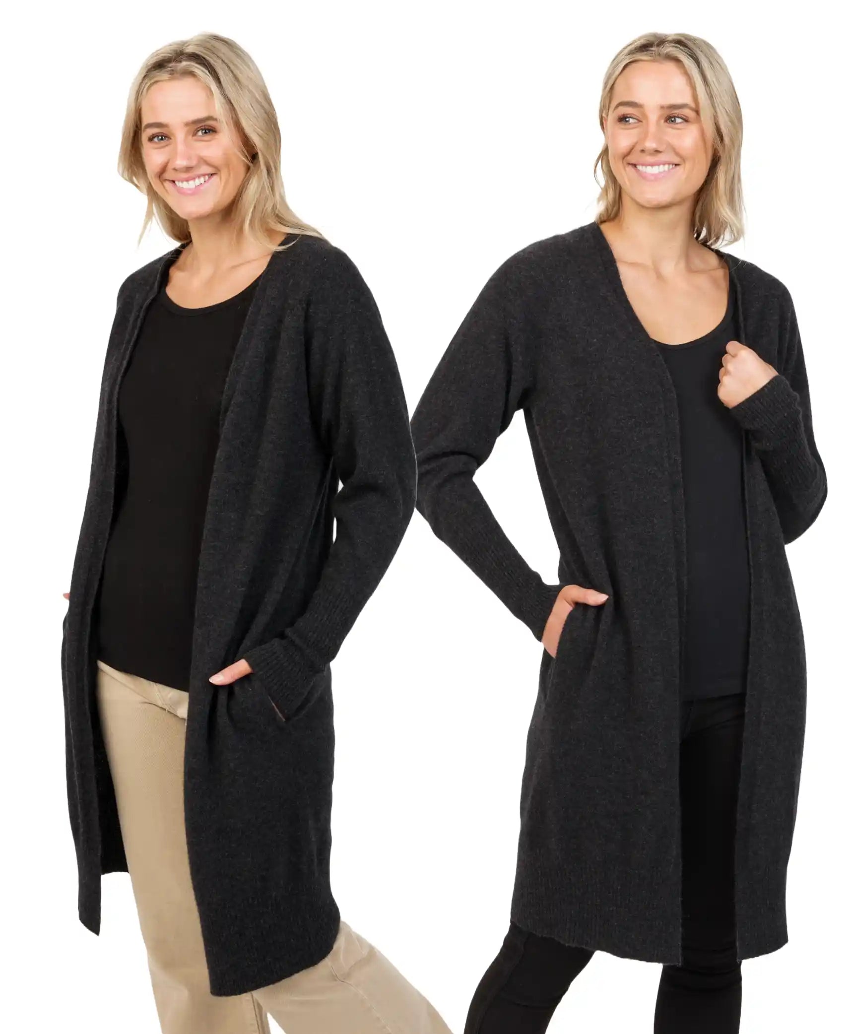 Charcoal Women's Longline Cardigan - NB834 Plaid Cardigan Polka Dot Checkered