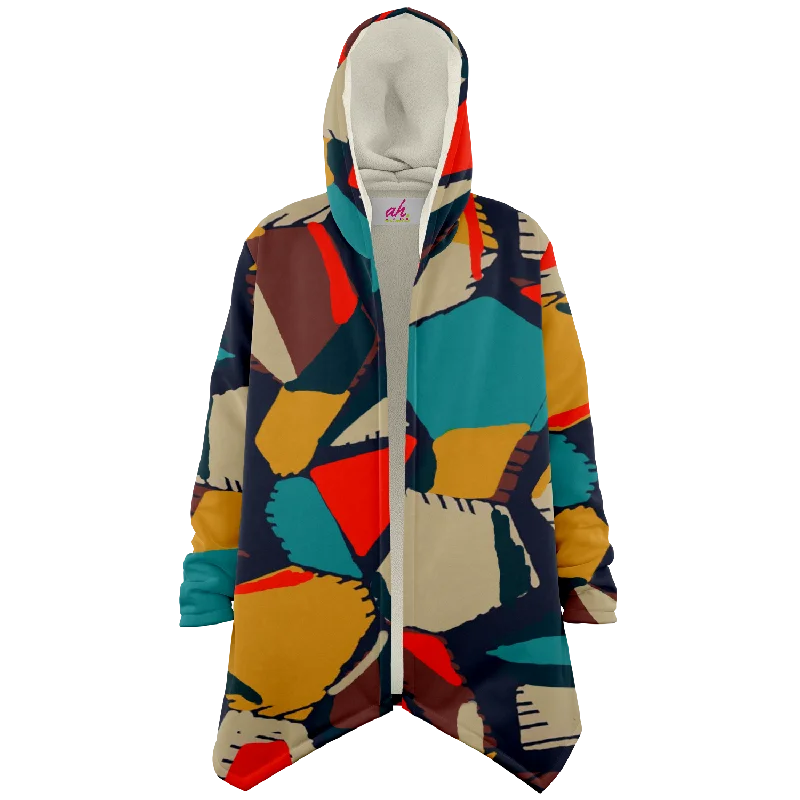 FALLING OVATION Plush Hooded Fleece Cardigan Herringbone Houndstooth Plaid