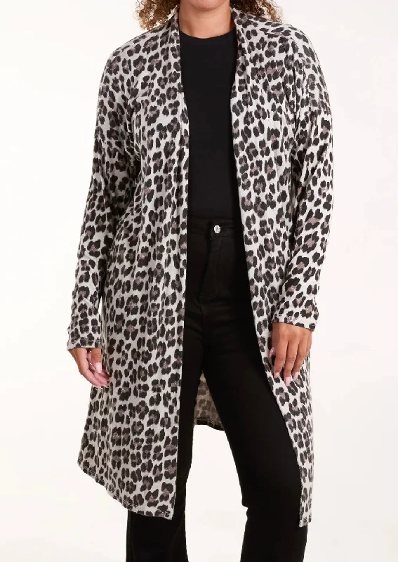 Leopard Print Design Longline Cardigan (3 Colours) Bright Pastel Dark
