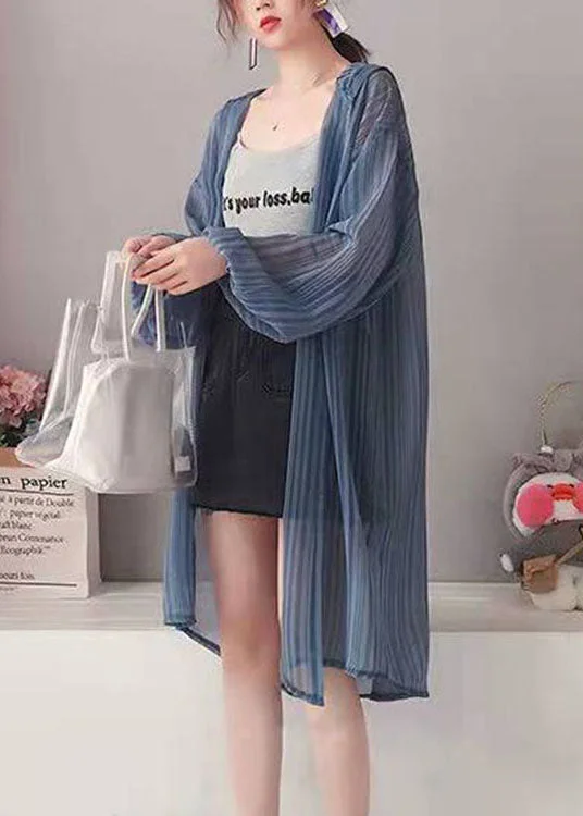 Loose Blue Hooded Striped Silk Cardigan Long Sleeve Wool Cardigan Cotton Cardigan Cashmere Cardigan Loose Blue Hooded Striped Silk Cardigan Long Sleeve Wool Cardigan Cotton Cardigan Cashmere Cardigan