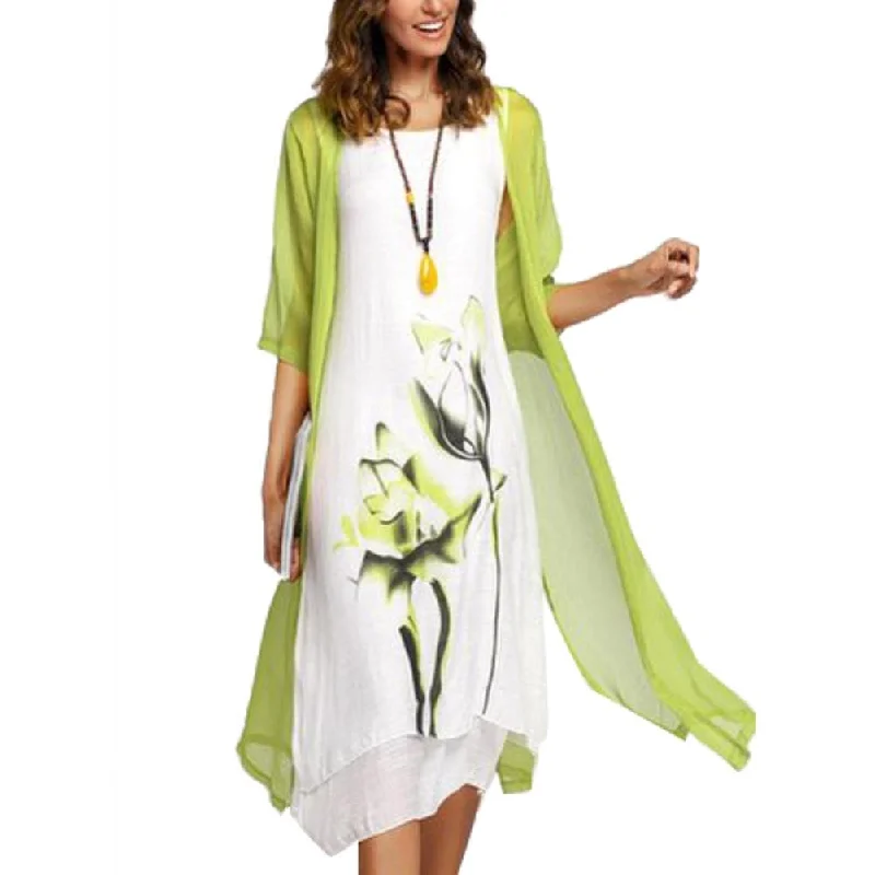 MAYS Women's Fashion Elegant Stylish 2Pcs/Set with Cardigan Vintage Flower Art Print Dress Button Cardigan Zip Cardigan Pullover Cardigan MAYS Women's Fashion Elegant Stylish 2Pcs/Set with Cardigan Vintage Flower Art Print Dress Button Cardigan Zip Cardigan Pullover Cardigan