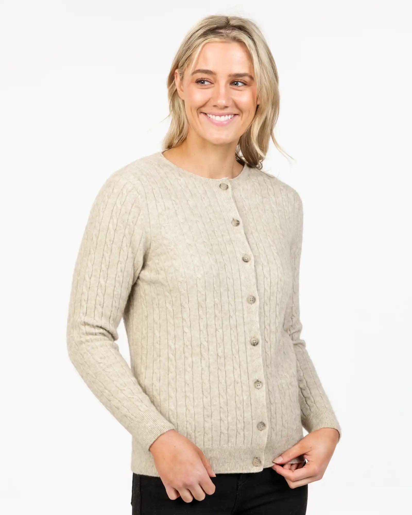Natural Women's Classic Cable Cardigan - NB886 Anti-Pilling Anti-Shrink Durable